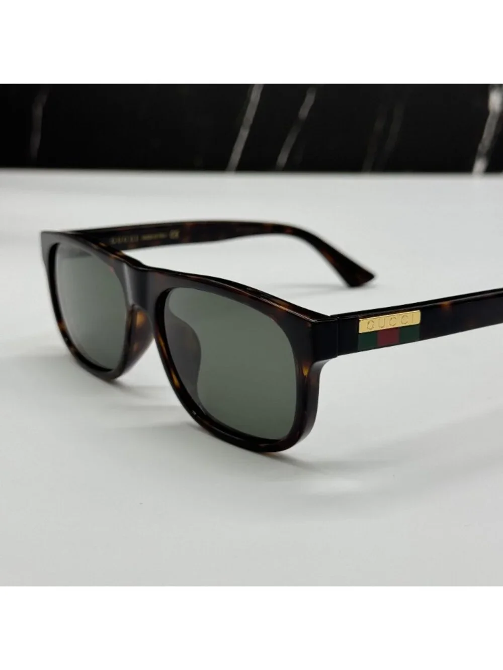 New Gucci GG0770SA 003 Havana Green Square Men Sunglasses